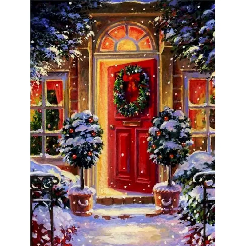 

GATYZTORY 50x65cm Oil Painting By Number Kits Diy Framed On Canvas Christmas Front Door Decor Landscape Picture By Number Craft