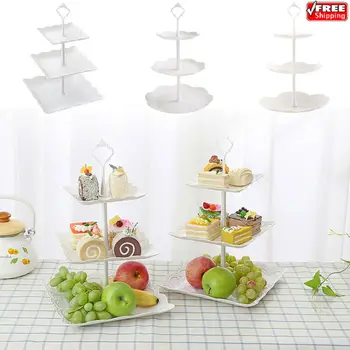 

3 Tier Plastic Cake Stand Afternoon Tea Wedding Plates Party Dessert Plate Fruits Vegetable Storage Rack TablewareTool Holder