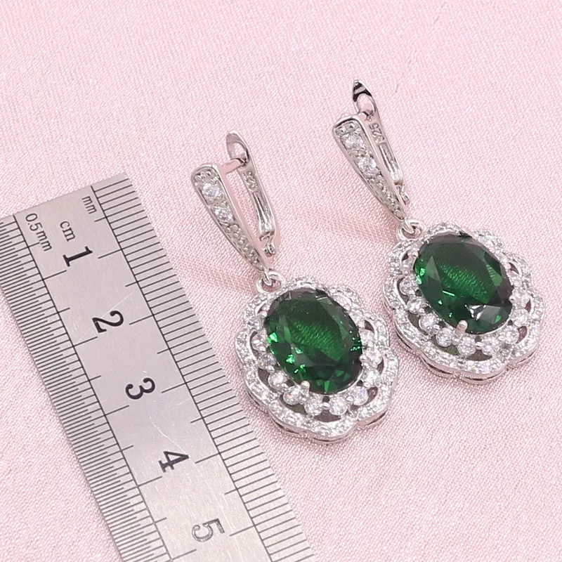 conjuntos de jóias de prata para as mulheres verde jóias de noiva colar brincos anel pulseira caixa de presente