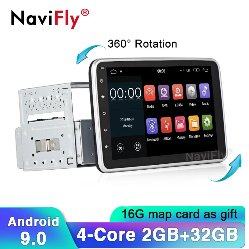 NaviFly 360 градусов вращающийся 10," Android Автомобильный gps навигатор универсальный автомобильный мультимедийный плеер авторадио стерео HD 1024*600 wifi