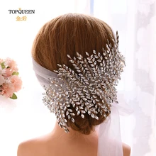 TOPQUEEN HWS01-G Golden wedding veil headband Bridal Veils Lace Edge Appliqued With Rhinestone bridal hair accessories