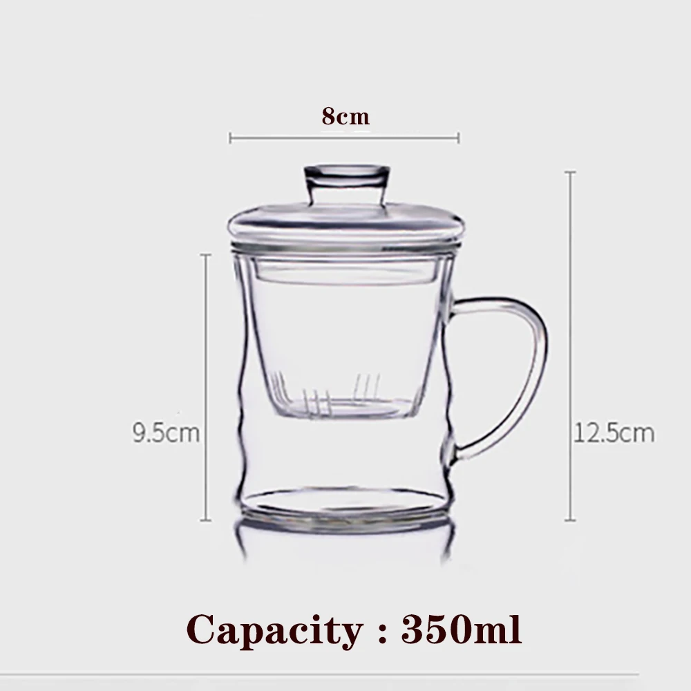 350ML Household Teaware Clear Glass Teacup for Stove Heat Resistant High Temperature Explosion Proof Tea Infuser Green Tea Cups