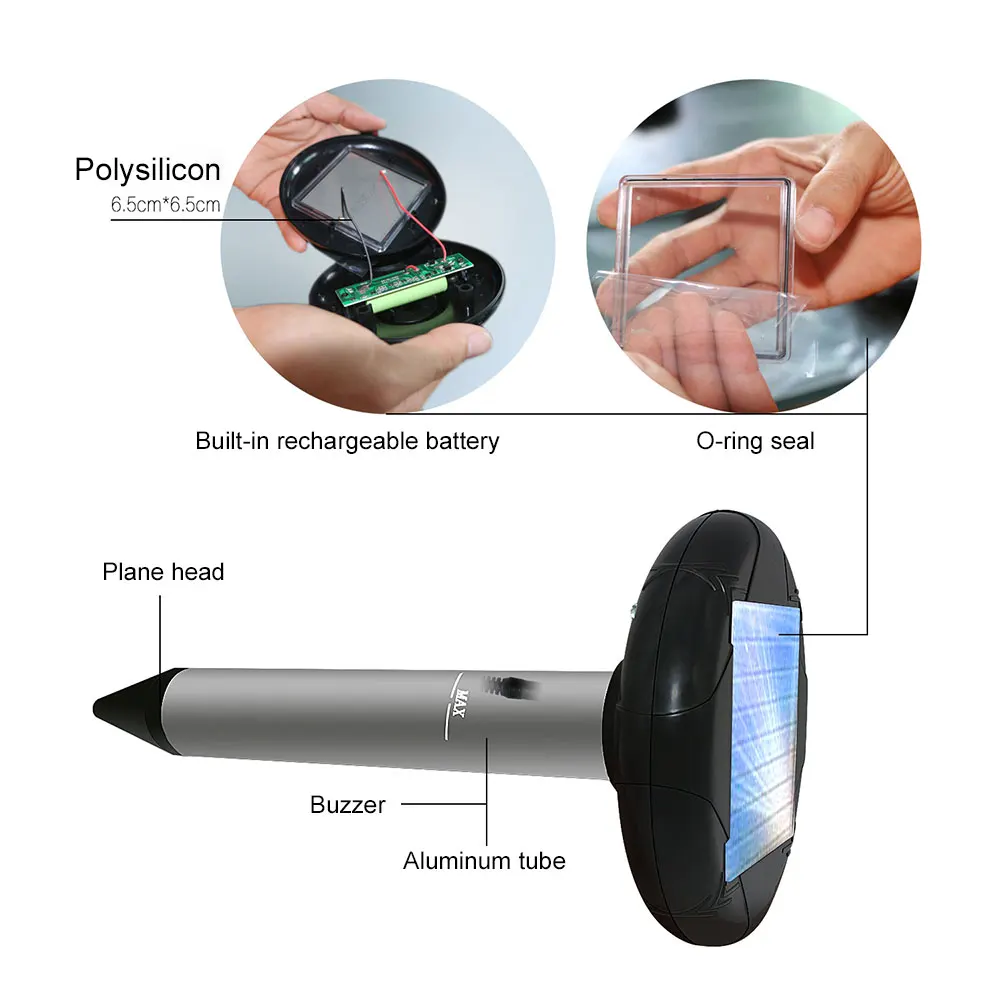 1.2V 800MAH Ultrasonic Snake Repeller 400-1000（HZ) Garden Insect Outdoor Rodent Control Solar Power Repeller Electronic Animal