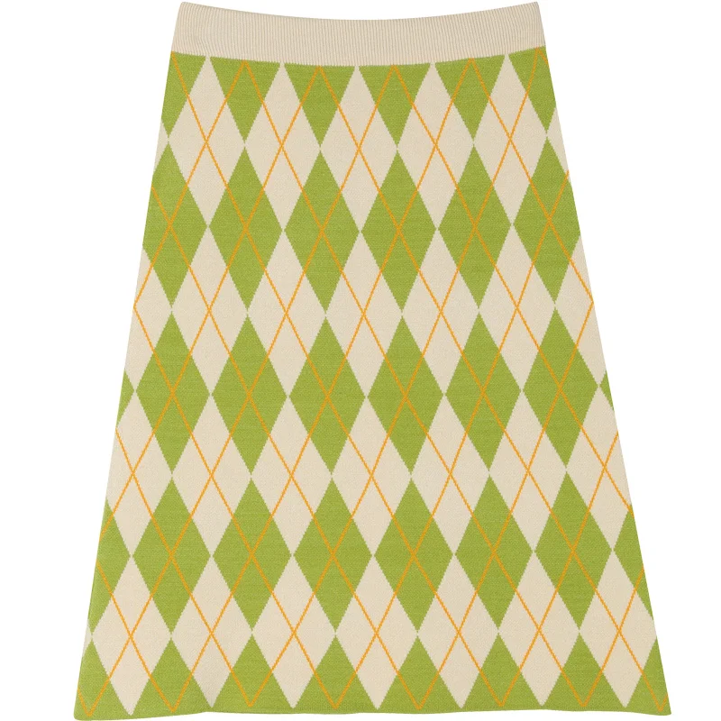 Green Skirt ELFSACK пуловер Argyle свитер, Женский Модный зимний зеленый повседневный костюм повседневная одежда - Цвет: Green Skirt