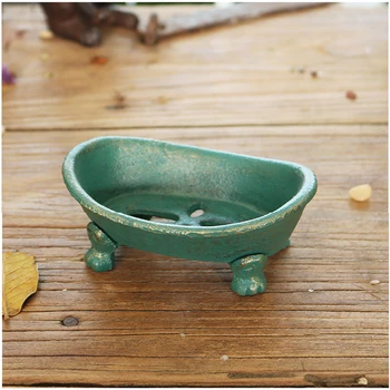 

Gold Green Footed Boat Cast Iron Soap Holder Handmade Home Garden Decor Heavy Metal Soap Storage Tray Antique Boat Shape Plate