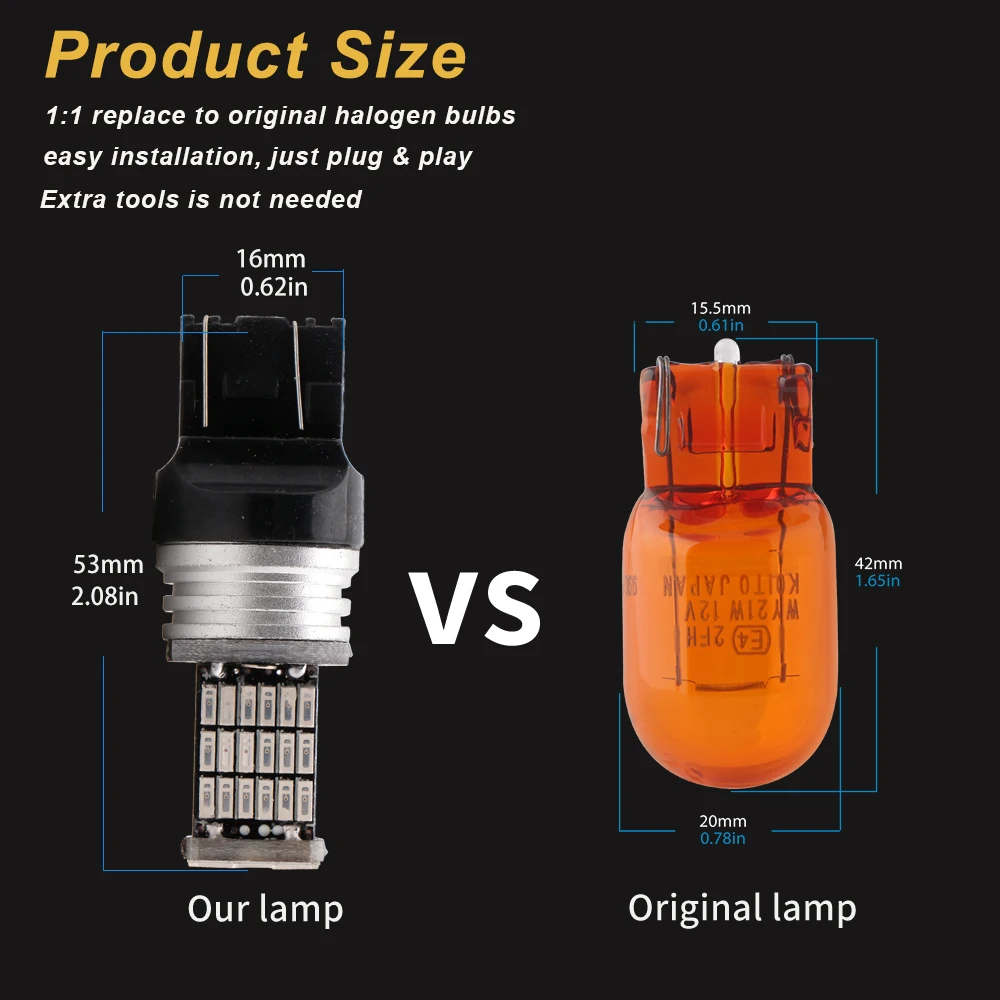 Sidaqi 7440 7443 W21/5W LED Rosso Stop Lampadine posteriori 12-30V 21W 42SMD 3030 Chip WY21W T20 LED per luce freno/parcheggio/luci di posizione Fendinebbia posteriori-2 pezzi