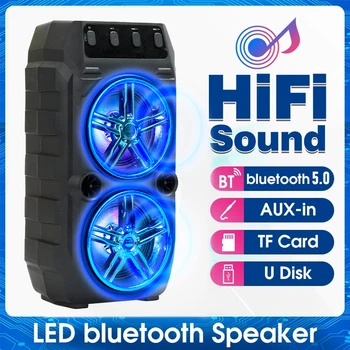 

2020 new portable Audio Bluetooth audio speaker square dance microphone K song dual speakers LED Flash Wireless Loudspeaker