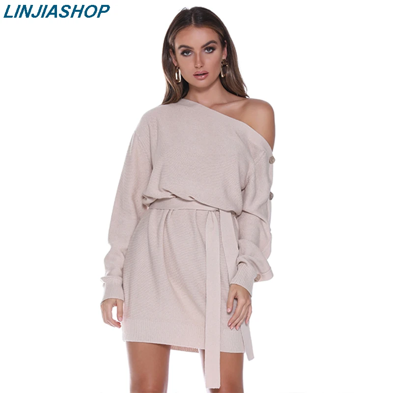 

Elegant strapless dress women with sashes autumn sweater dress high wasit bottons sexy holiday solid ladies winter teal vestidos