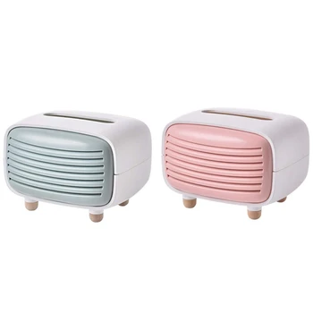 

2Pcs Creative Radio Tissue Box Abs Living Room Chic Paper Towel Storage Box - Pink+White & Green+White