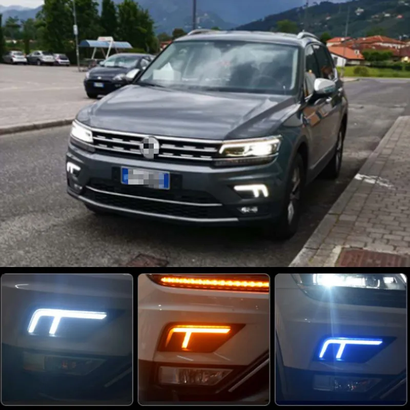

1Pair Car light for Volkswagen VW Tiguan 2017 2018 2019 DRL Daytime Running Light with Yellow Turn signal fog lamp
