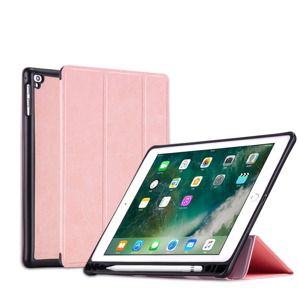 Для ipad 9,7 чехол силиконовый мягкий чехол для ipad Air 1 Air 2 чехол s из искусственной кожи чехол для ipad 5 6 Чехол с карандашом - Цвет: Розовый