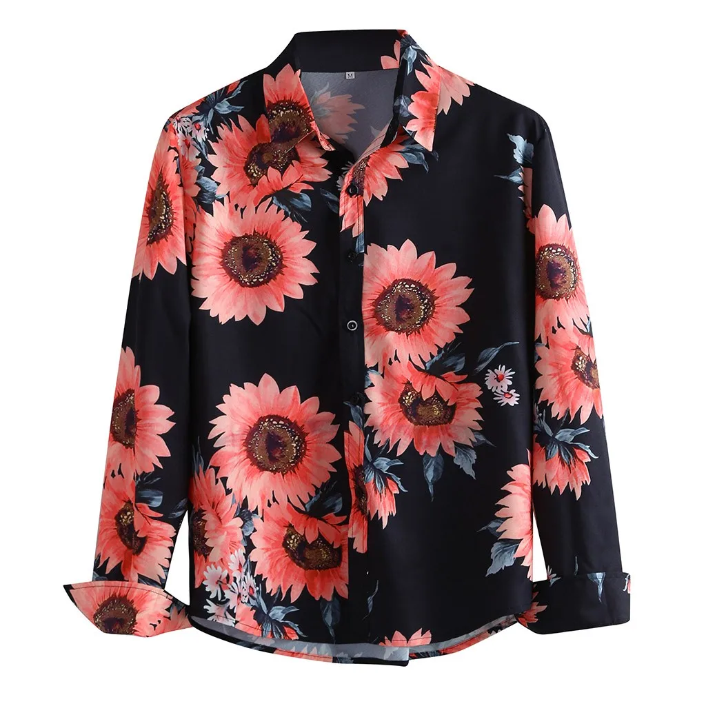 Модная мужская повседневная приталенная рубашка с длинными рукавами, с цветочным принтом, тонкие вечерние рубашки, повседневная мужская одежда