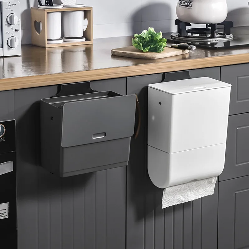 

2-in-1 Kitchen Cabinet Door Hanging Trash Can with Detachable Tissue Box Garbage Bin Trash Bag Bracket Rack Rubbish Container