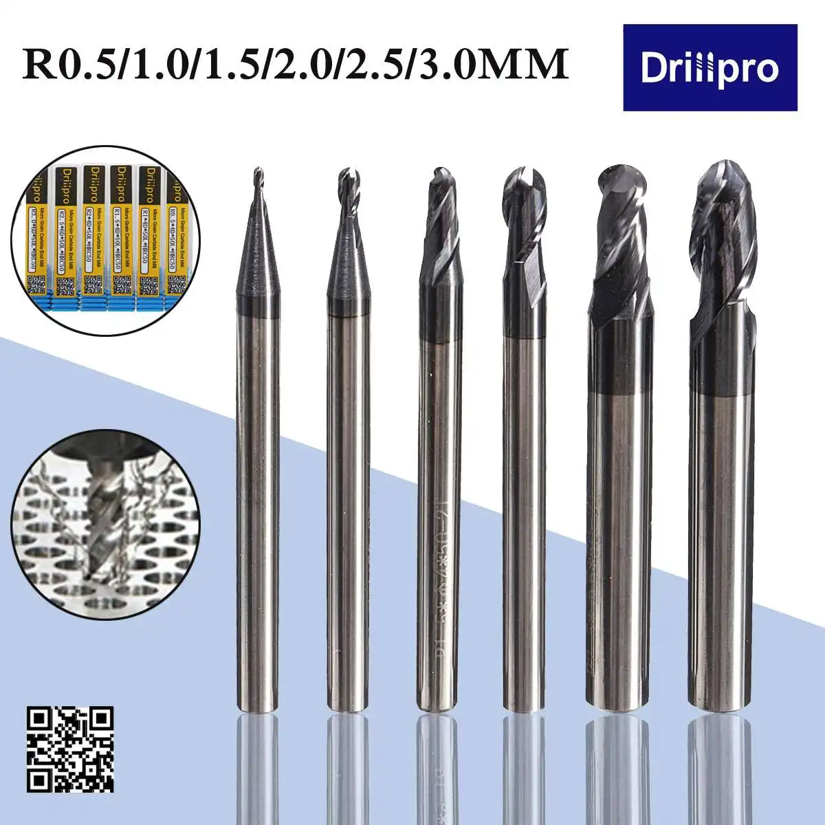Drillpro 6 шт./компл. R0.5-3.0MM сферическим концом Вольфрам карбида фрезерный станок с ЧПУ Бит 2 флейты покрытием фреза
