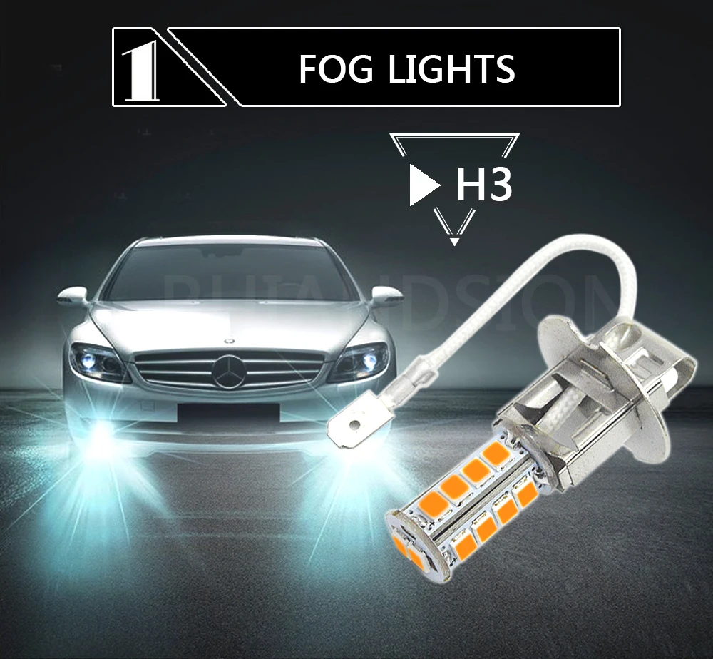 2x6000 K белый желтый H3 18SMD 2835 парковочный светодиодный сменный лампочка для автомобиля противотуманные дневные ходовые огни лампы ближнего света 10-16 В