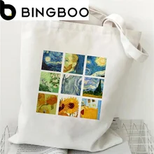 

Shopper Van Gogh img Printed Kawaii Bag Harajuku women Shopping Bag Canvas Shopper Bag girl handbag Tote Bag Shoulder Lady Bag