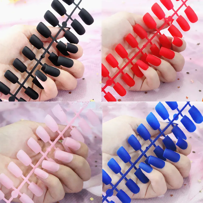 

24Pcs Fashion Sexy False Nails Extension Manicure Tips Pointed Sharp Candy Red Fake Nails For Daily Finger Beauty Nail Art Tools