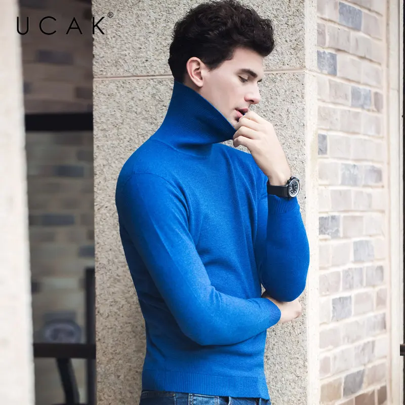 #Special Offers UCAK Brand 100% Merino Wool Sweater Men Autumn Winter Thick Warm Turtleneck Pullover Men Soft Knitwear Cashmere Pull Homme U3060