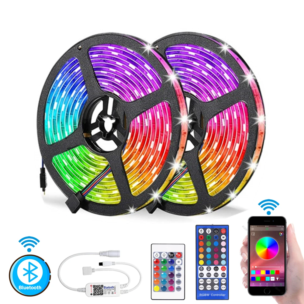 

5m 10m RGB LED strip light 5050 SMD diode led ribbon tape waterproof Bluetooth 24Key control DC 12V Power Adapter set