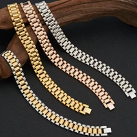 Bracelet de style chaîne de montre de 15 mm de large pour homme, bracelet de luxe imperméable en acier inoxydable couleur or, bijoux masculins en gros 2
