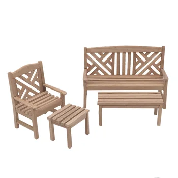 

1/12 Miniature Dollhouse Furniture Unpainted Garden Park Decoration Bench Chair Stool Set Kids Toy for Imitation Game