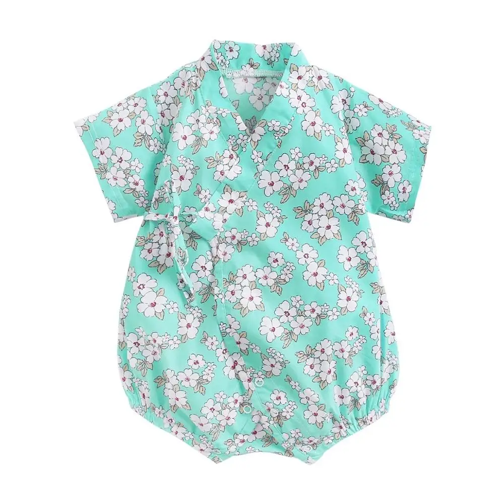 Summer Baby Girl Boys Rompers Jumpsuit Short-sleeved Floral Print  Baby Soft Rompers Newborn Infant Baby Kimono Playwear Clothes cheap baby bodysuits	 Baby Rompers