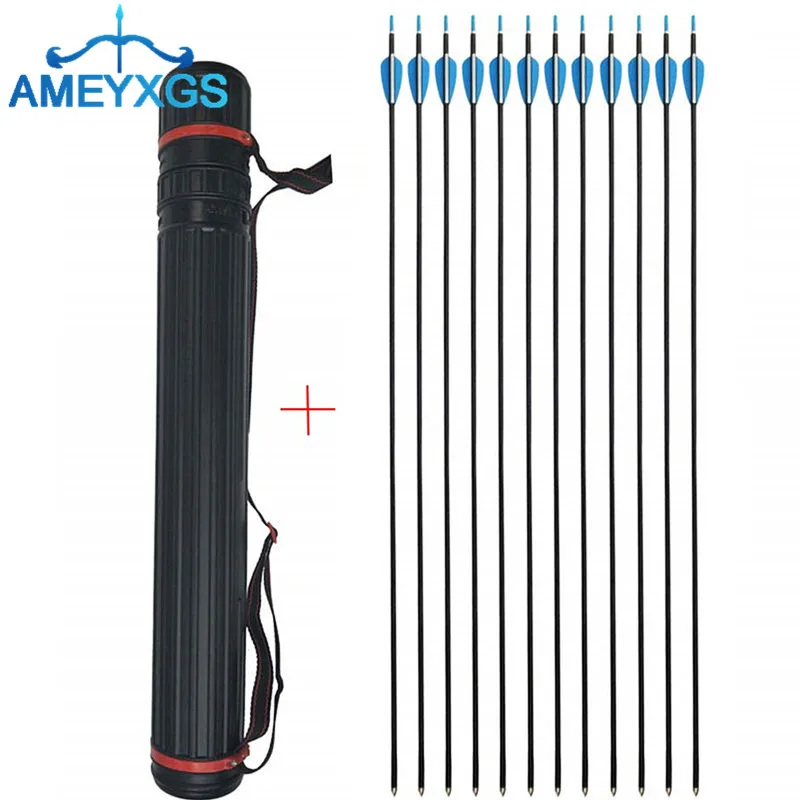 

12pcs 30" Archery Carbon Arrow Spine 1000 Shooting Target Carbon Arrows With Arrow Tube For Bow Shooting Practice Accessories