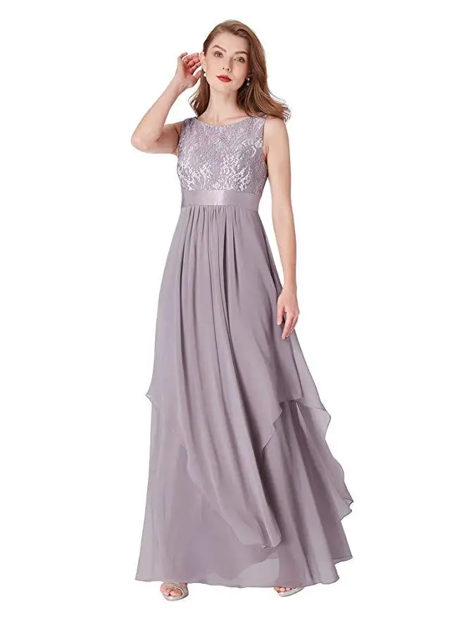 Gray pink Кружевное длинное вечернее платье, элегантное шифоновое женское платье для выпускного вечера, сексуальное платье для выпускного вечера, вечерние платья для вечеринки и свадьбы - Цвет: Gray pink