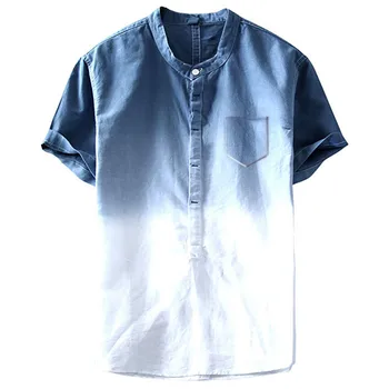 

2020 New fashion Gradient Color shirts Short Sleeve Men Streetwear shirts Casual Chest Pocket shirts Men Summer Tops G033