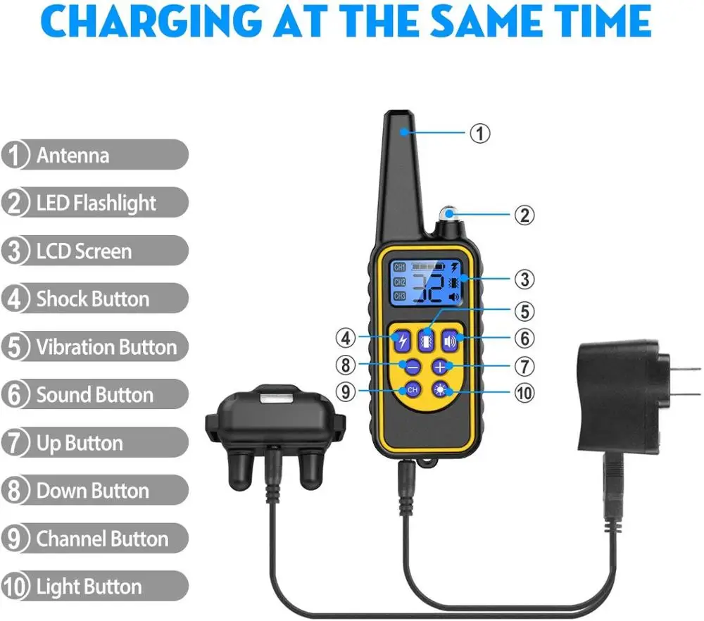 800M Dog Training Shock Collar Rechargeable Dog Collar Remote 3Modes Beep Shock Waterproof Small Medium Large Dogs Bark Collar