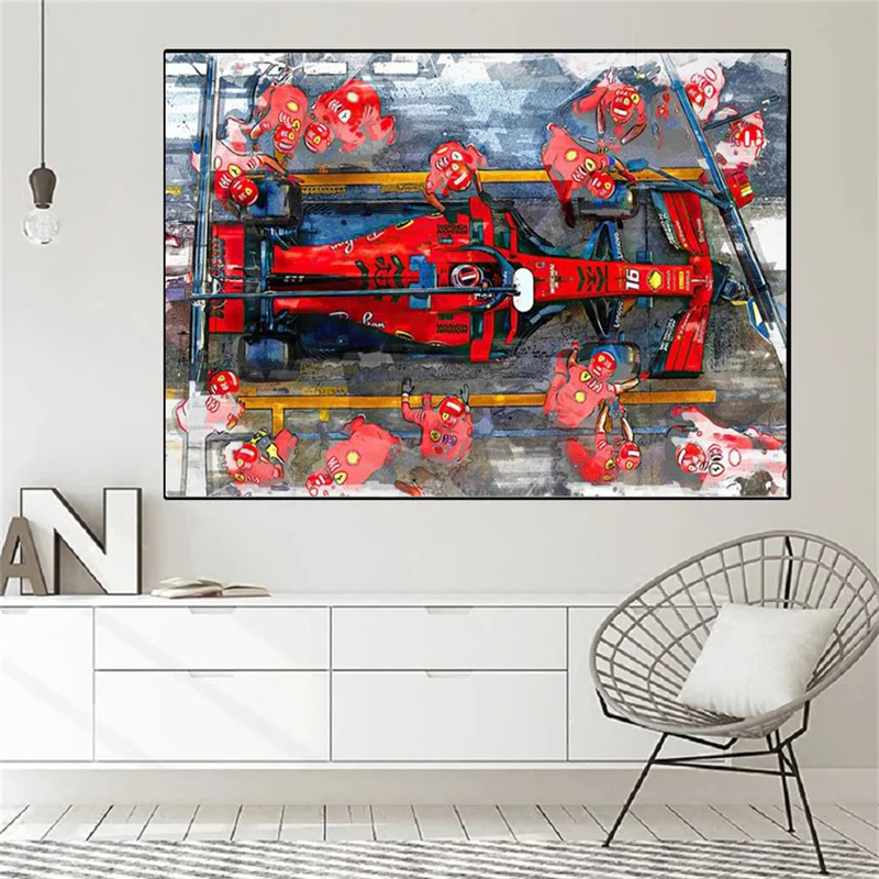 Fashion Formula 1 Racing Car Canvas Painting Racer Abstract Wall Art Poster Pictures For Living Boy Room Home Decoration Gift