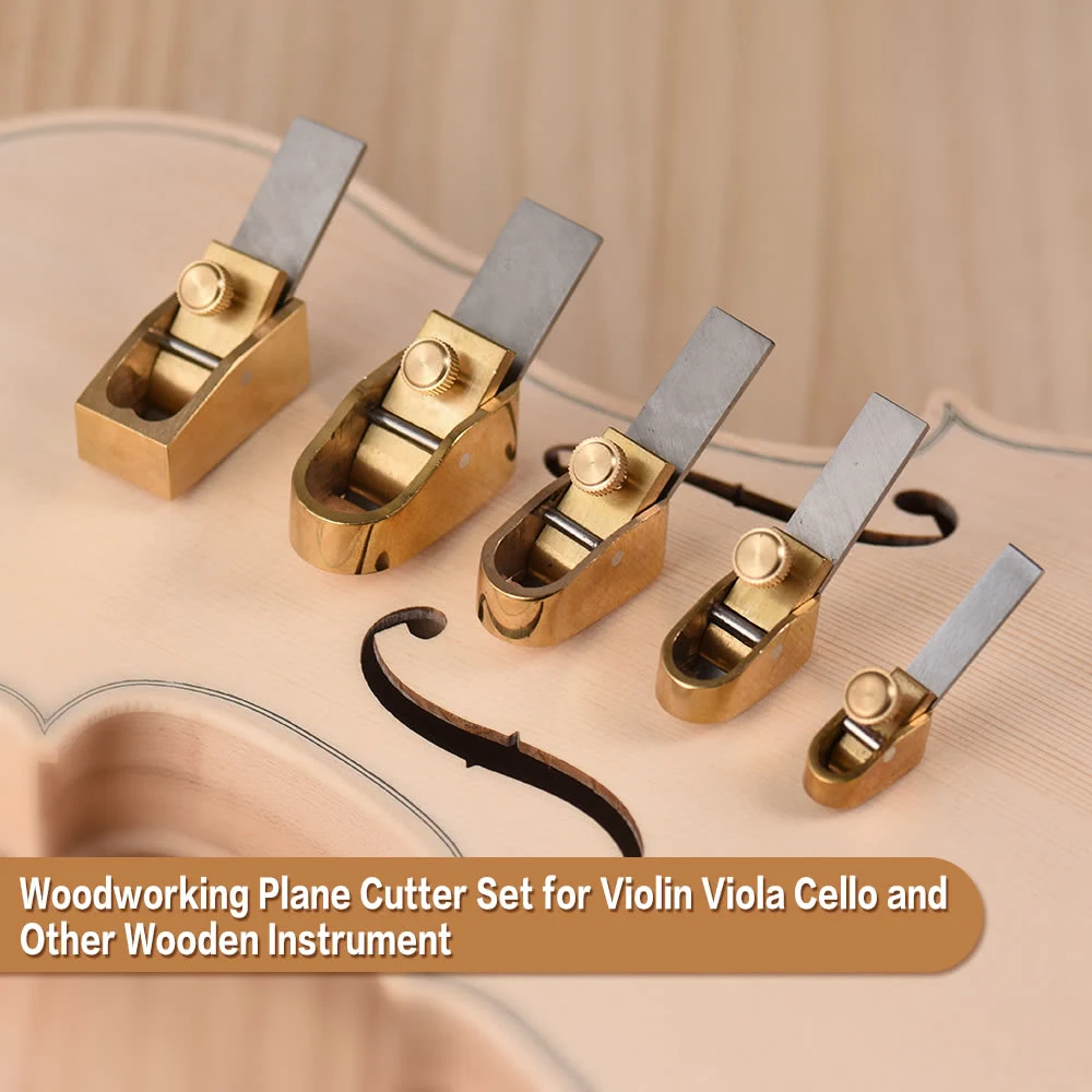 

5pcs Woodworking Plane Cutter Set Curved Sole Metal Brass Luthier Tool for Violin Viola Cello Wooden Instrument