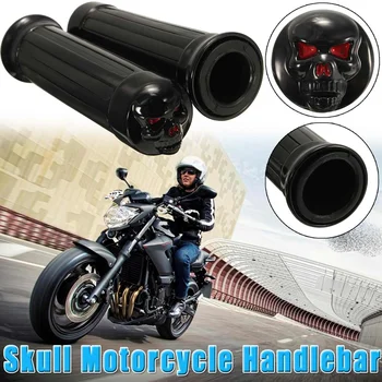 

1" 25mm Skull Motorcycle Handlebar Hand Grips Black CNC Aluminum Handle Grip For Honda/Kawasaki/Suzuki/Cruiser/Custom/Sportster