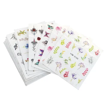 

12 Designs Watermark Nail Art Decoration Water Decal Flower Flamingo Bird Rose Sticker Manicure Sliders Adhesive Tip
