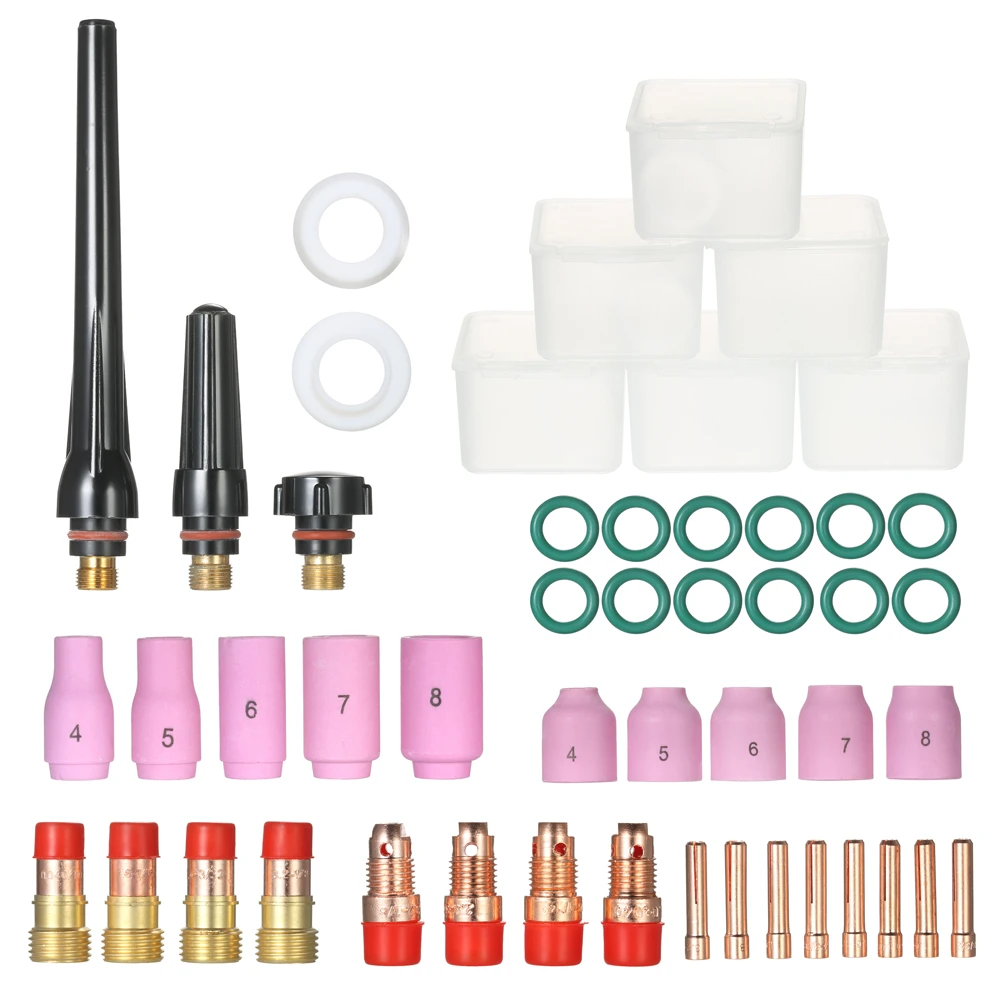 49Pcs tig welding torch stubby gas lens glass cup kit for wp-17/18 EW 49Pcs tig welding torch stubby gas lens glass cup kit for wp-17/18 EW