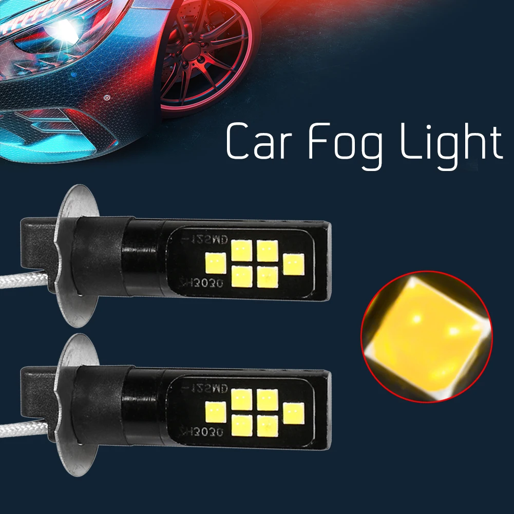Bombilla LED antiniebla H3 para coche, lámpara de conducción DRL superbrillante, 12V de CC, 3030 SMD, 5 colores opcionales, 2 uds.