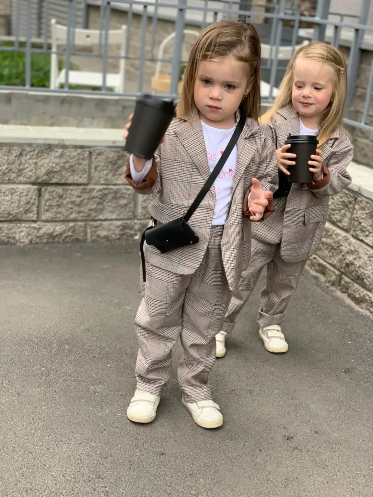 Promo 2019 baby spring autumn clothes for children clothing set long sleeve plaid jacket+pants 2pieces ki