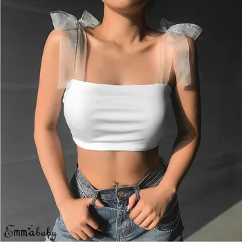 

2020 Fashion Bandage Vest For Women Boob Tube Crop Top Bralet Sheer Mesh T Shirt Cami Tank Summer Sexy Beach Strapless Clothes