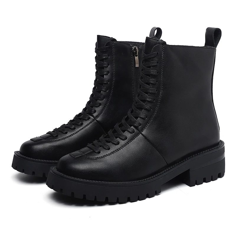 Autumn/Winter Women Boots Leather Ankle Boots Round Toe Casucal Women Shoes Short Plush Platform Warm Boots 2-9879