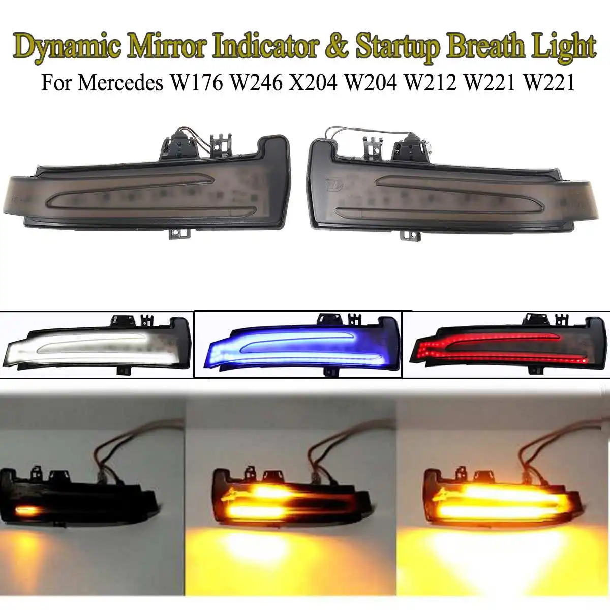 2x Динамический светодиодный боковой наружные зеркала индикатор течения сигнала поворота янтарный и стартовый дыхательный свет для Mercedes Benz W205 W213