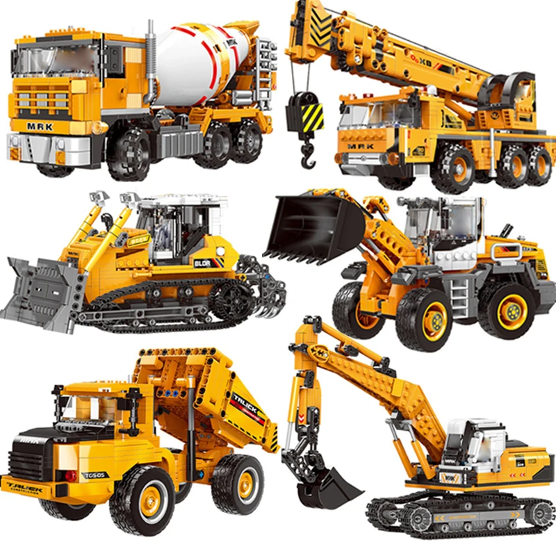 Bloques de construcción TECHNIC para niños, juguete de ladrillos para armar camión volquete con grúa excavadora de ingeniería, ideal para regalo