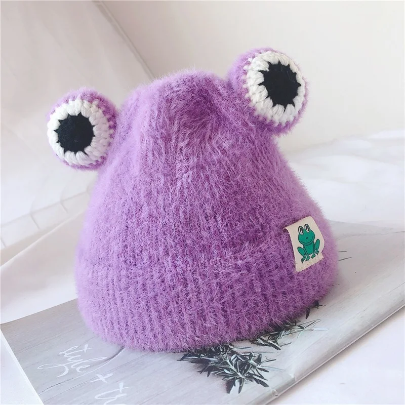 New Children Hat Autumn and Winter Toddler Kids Cartoon Frog Cute Knitting Wool Hat Infants Baby Wool Caps - Цвет: purple