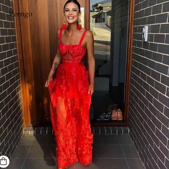 

Verngo Red Tulle Evening Dress Vintage Formal Dress Sexy Party Gown Fashion Prom Dresses Long Vestido Formatura