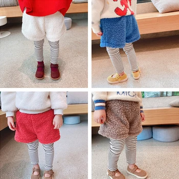 

Children Pants Winter 2020 New Girls Fake Two-piece Leggings Children Lambswool Little Girls Leggings Kids Clothing
