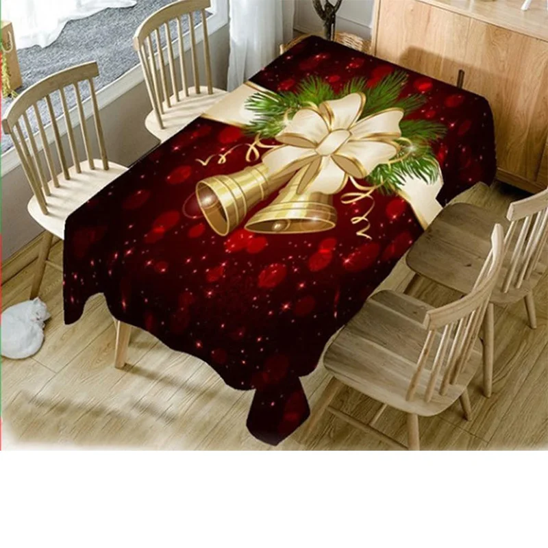 Christmas Tablecloths Picnic Dustproof Table Cover Tea Machine Cloth Bedside Cabinet Mat with Bell 3D Printed Pattern