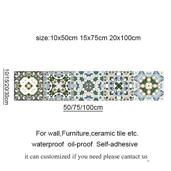 Spain Retro Wall Ceramic Arabic Tile Stickers Self-adhesive Decal for Bedroom Kitchen Waist Line Wall Decals Waterproof PVC DIY 14