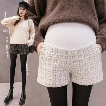

601# Spring Autumn Korean Fashion Plaid Maternity Shorts High Waist Belly Shorts Clothes for Pregnant Women Pregnancy Bootcut