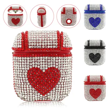 

Sparkling Diamonds Heartshaped Protective Case Cover for Airpods Earphones All Round Protection Impact-resistant Silicone