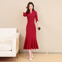 Очень сказочное платье, западный стиль, осень и зима, стиль, весенняя одежда, Женская облегающая юбка с v-образным вырезом, рыбий хвост, длинная Лыжная юбка