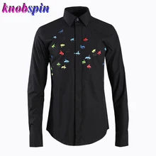 Красочные пчелы дизайн мужская рубашка черный белый длинный рукав тонкие повседневные мужские рубашки плюс размер 3XL 4XL мужские платья рубашки